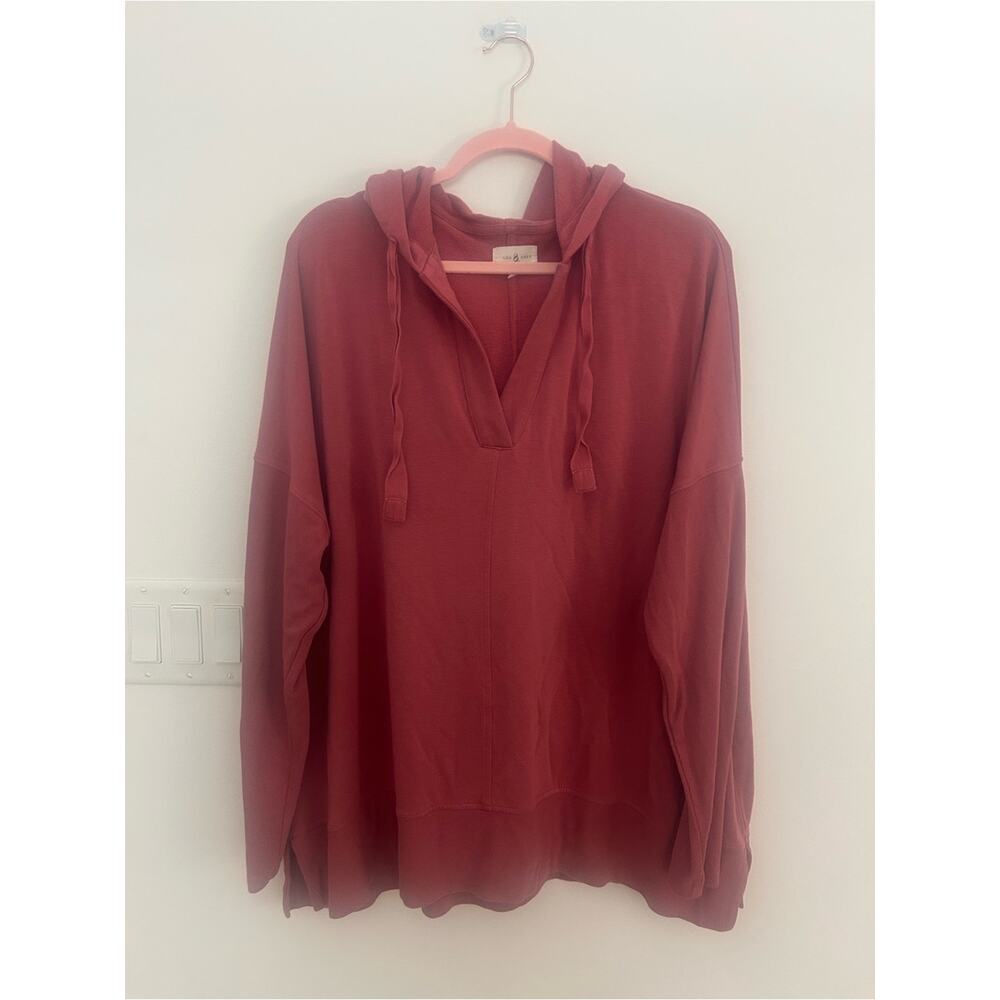 Lou & Grey XL Hooded V-Neck Tunic Sweatshirt Dusty Rose Oversized Soft - Picture 7 of 7